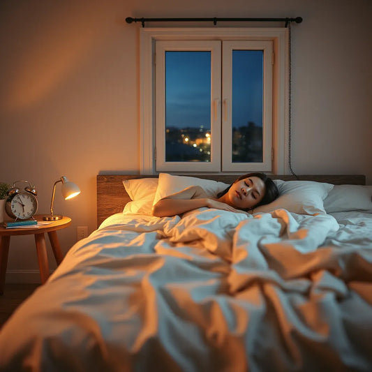 Person resting peacefully in a softly lit bedroom, suggesting uninterrupted continuous sleep and deep rest