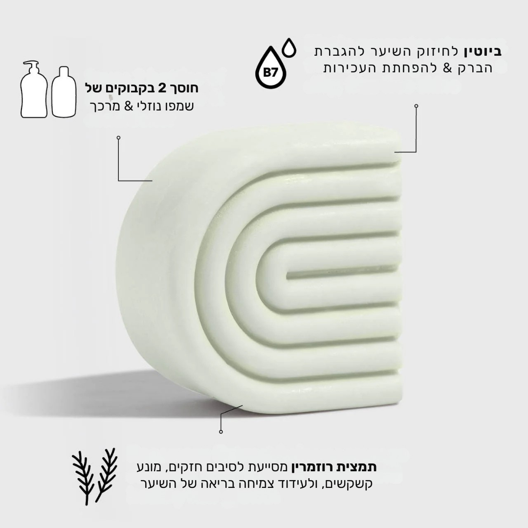 מארז שמפו ומרכך רוזמרין וביוטין לנפח וחיזוק השיער & סבון חמאת שיאה